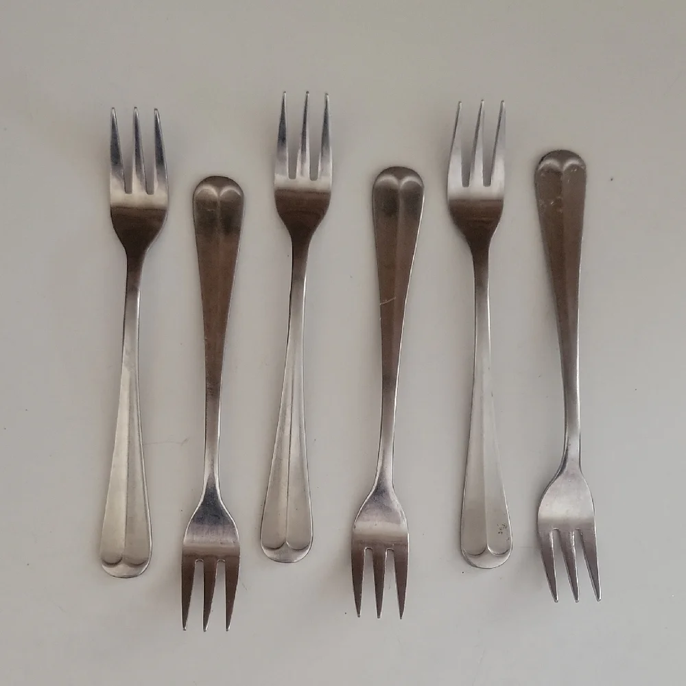 Stainless Steel Dessert Fork Set Leonard Korea 6 Pieces Vintage Silver